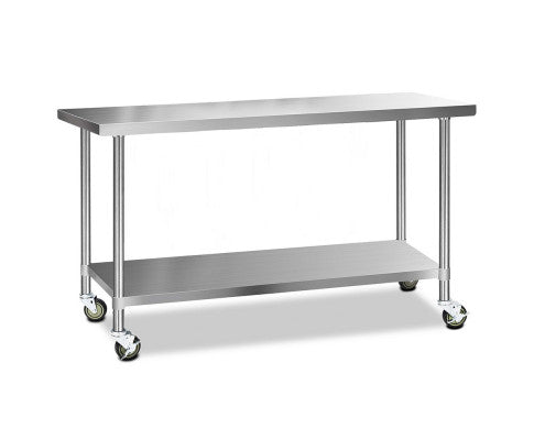 Cefito 1219x610mm Stainless Steel Kitchen Bench with Wheels 304